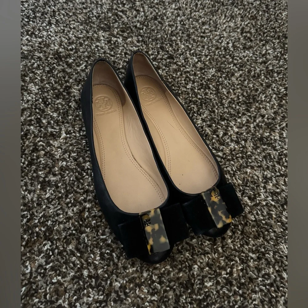 Tory Burch Chase Tortoise shell‎ bow Ballerina flats size 7.5 soft leather